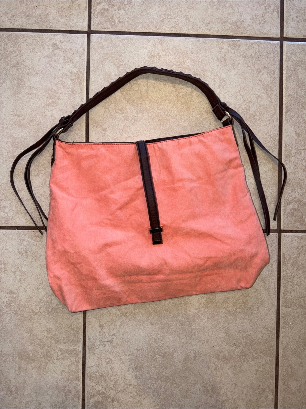 New York & Company Coral Shoulder Bag with Dark Brown Trim